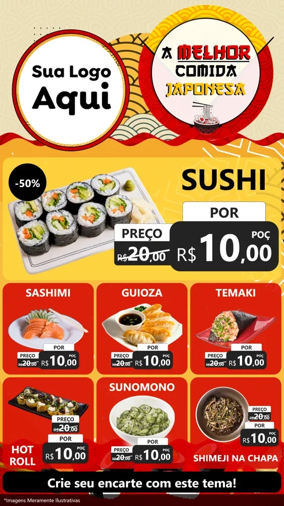 Modelo de Rede Social para Stories com o tema A Melhor Comida Japonesa para Comida japonesa