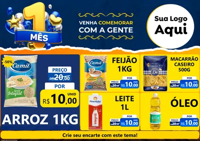 Modelo de Encarte para Encarte A4 Horizontal com o tema Um Mês de Aniversário para Supermercado