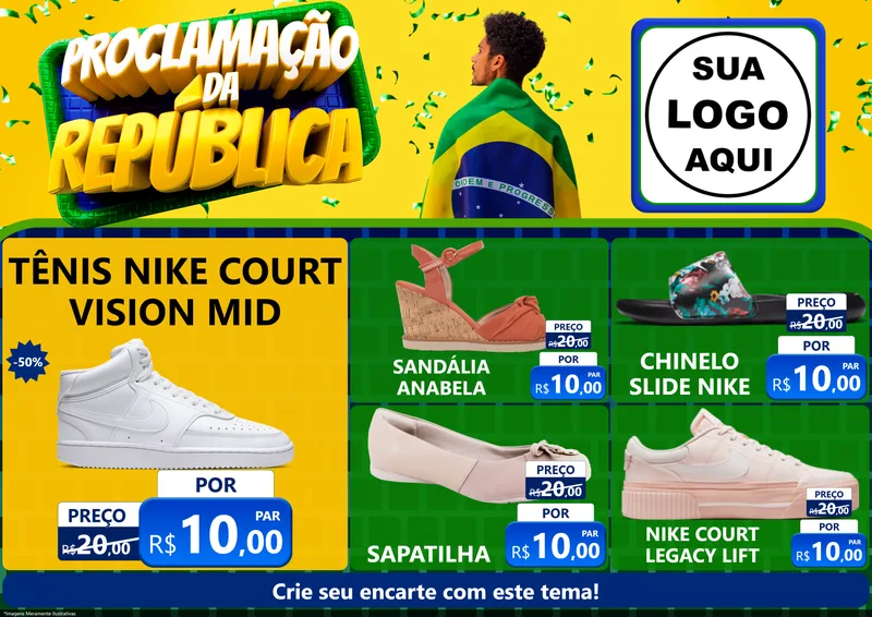Modelo de Encarte para Encarte A4 Horizontal com o tema Proclamação da República para Calçados