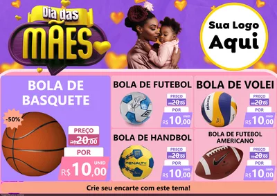 Modelo de Encarte para Encarte A4 Horizontal com o tema Dia das Mães para Artigos Esportivos