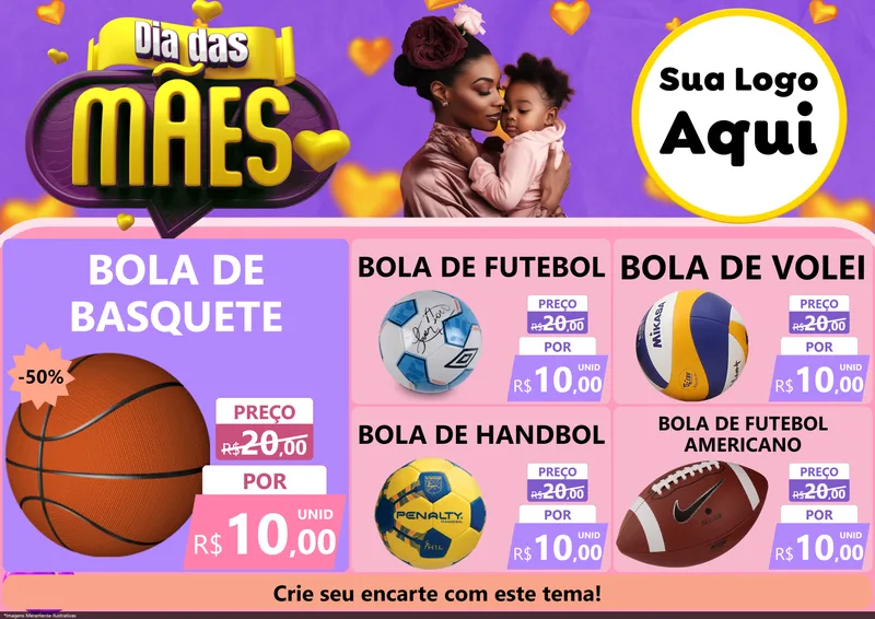Modelo de Encarte para Encarte A4 Horizontal com o tema Dia das Mães para Artigos Esportivos