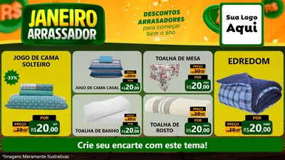 Modelo de TV para TV Horizontal com o tema Janeiro Arrasador para Cama, Mesa e Banho