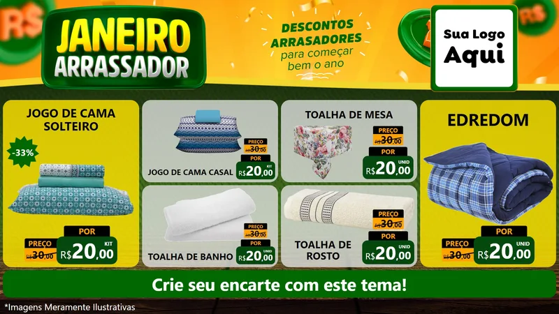 Modelo de TV para TV Horizontal com o tema Janeiro Arrasador para Cama, Mesa e Banho