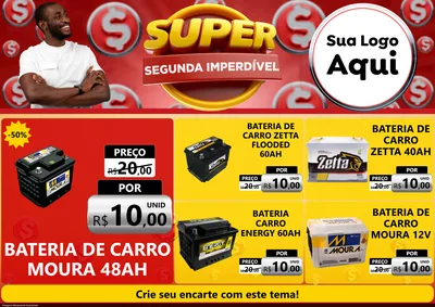 Modelo de Encarte para Encarte A4 Horizontal com o tema Super Segunda Imperdível para Baterias Elétricas