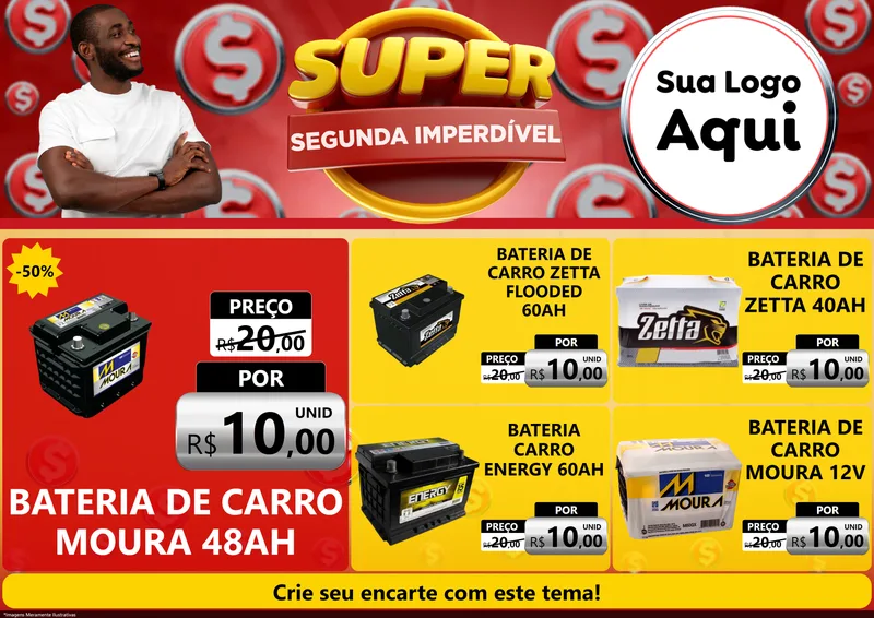 Modelo de Encarte para Encarte A4 Horizontal com o tema Super Segunda Imperdível para Baterias Elétricas