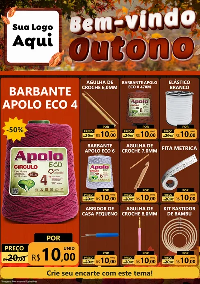 Modelo de Encarte para Encarte A4 Vertical com o tema Bem-vindo Outono para Armarinho e Aviamentos