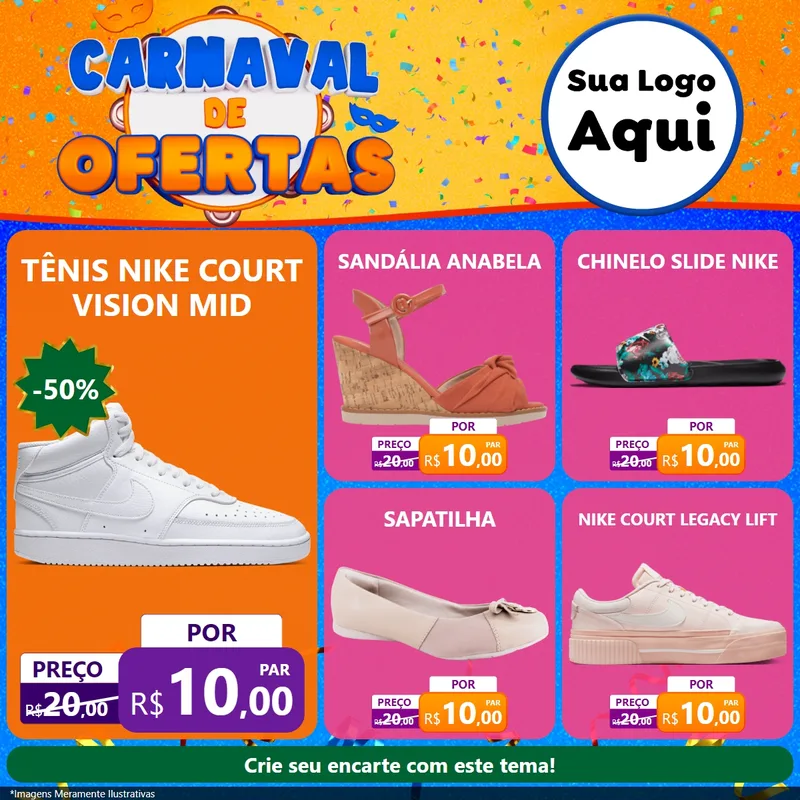 Modelo de Rede Social para Feed Facebook com o tema Carnaval de Ofertas para Calçados