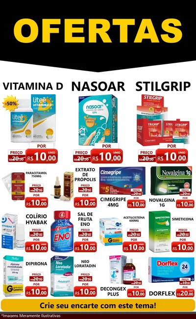 Modelo de Encarte para Encarte Grande com o tema Ofertas Preto e Vermelho Cartaz para Farmácia