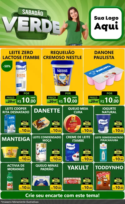 Modelo de Encarte para Encarte Grande com o tema Sabadão Verde para Frios e Laticínios