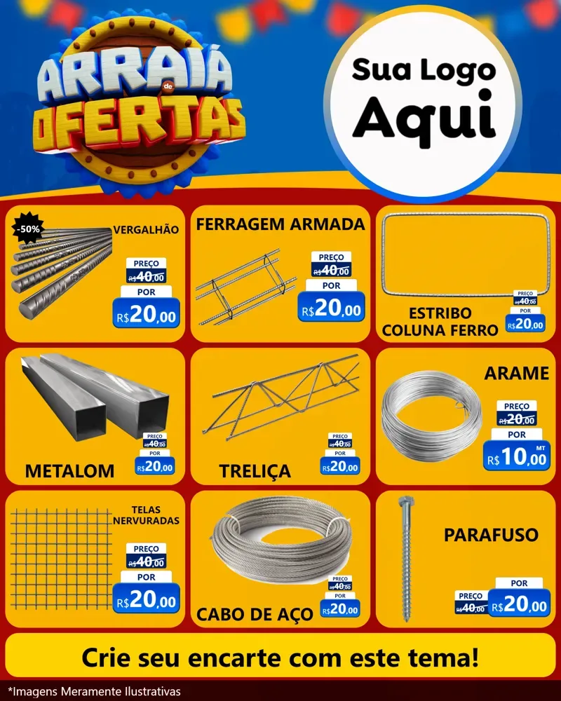 Modelo de Rede Social para Feed Instagram com o tema Arraiá de Ofertas - Junina para Ferragens