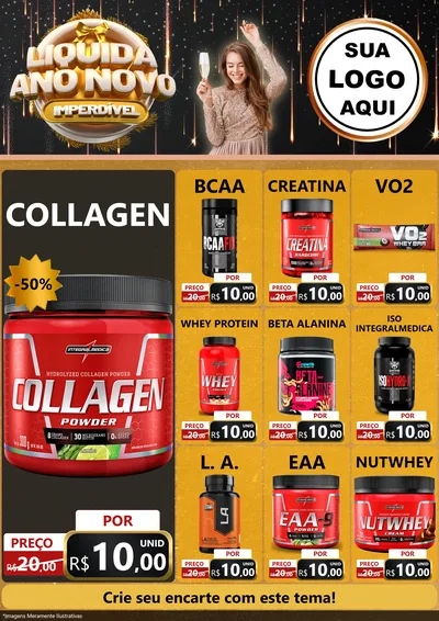 Modelo de Encarte para Encarte A4 Vertical com o tema Liquida Ano Novo Imperdível para Suplementos alimentares