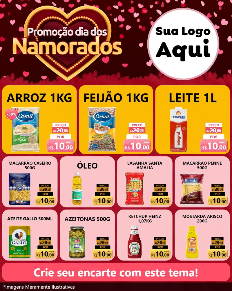 Modelo de Rede Social para Feed Instagram com o tema Promoção Dia Dos Namorados para Supermercado
