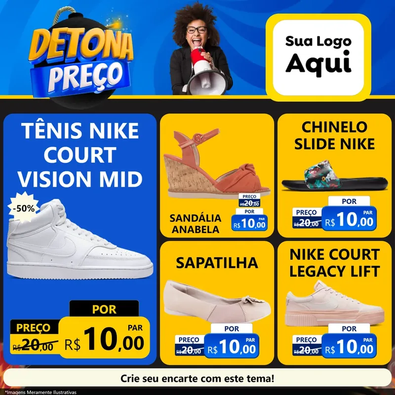Modelo de Rede Social para Feed Facebook com o tema Detona Preços para Calçados