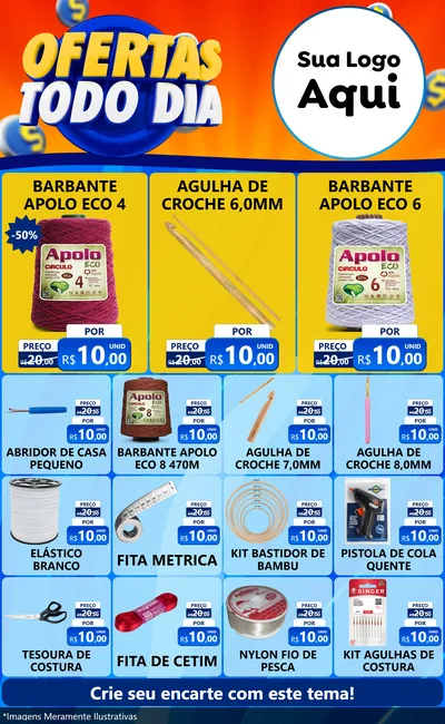 Modelo de Encarte para Encarte Grande com o tema Ofertas Todo Dia para Armarinho e Aviamentos