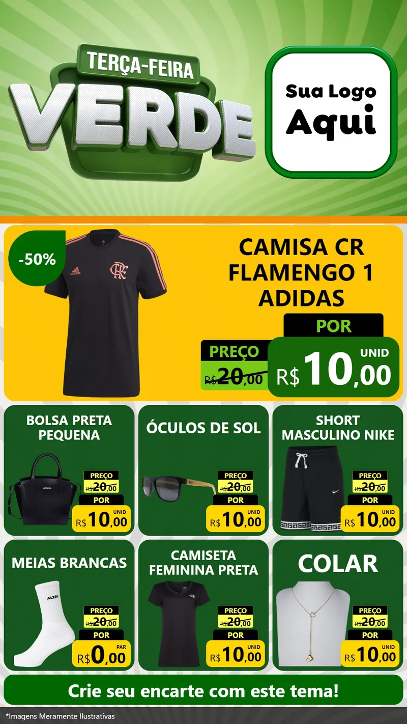 Modelo de Rede Social para Stories com o tema Terça - Feira Verde para Roupas e acessórios
