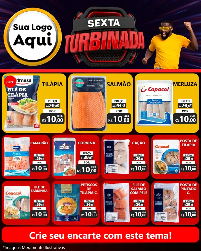 Modelo de Rede Social para Feed Instagram com o tema Sexta Turbinada para Peixaria