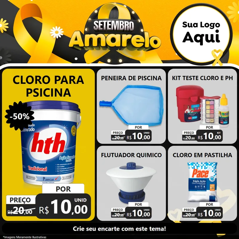 Modelo de Rede Social para Feed Facebook com o tema Setembro Amarelo para Produtos para Piscina