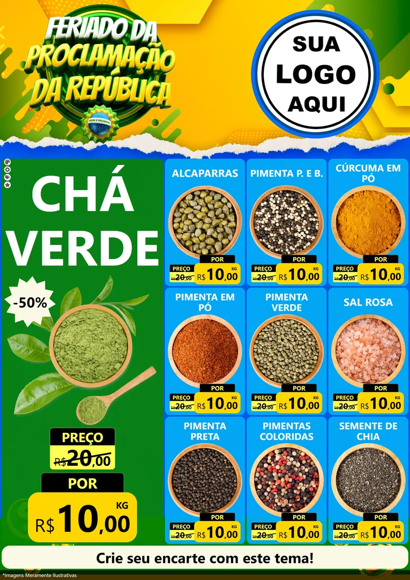 Modelo de Encarte para Encarte A4 Vertical com o tema Feriado da Proclamação da República para Produtos Naturais