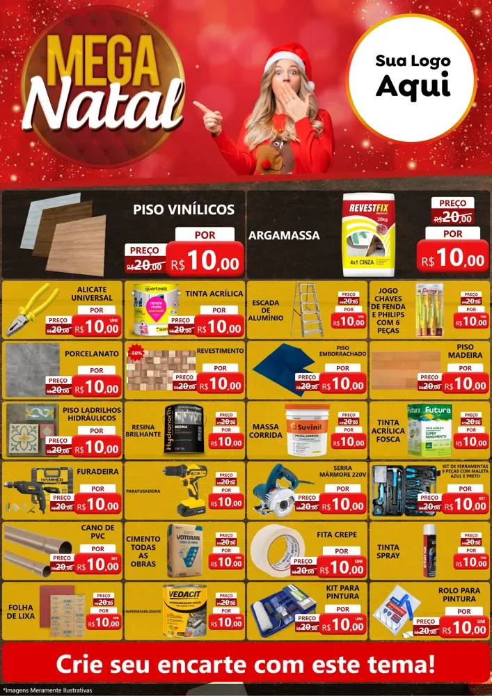 Modelo de Encarte para Encarte A4 Vertical com o tema Mega Natal para Material para Construção