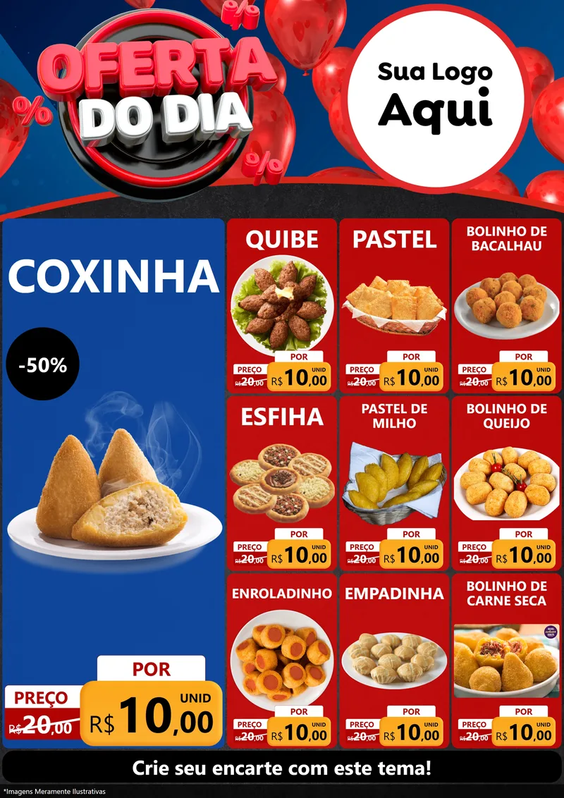 Modelo de Encarte para Encarte A4 Vertical com o tema Oferta do Dia para Salgadaria