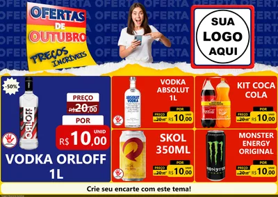 Modelo de Encarte para Encarte A4 Horizontal com o tema Ofertas de Outubro - Preços Incríveis para Distribuidora de bebidas