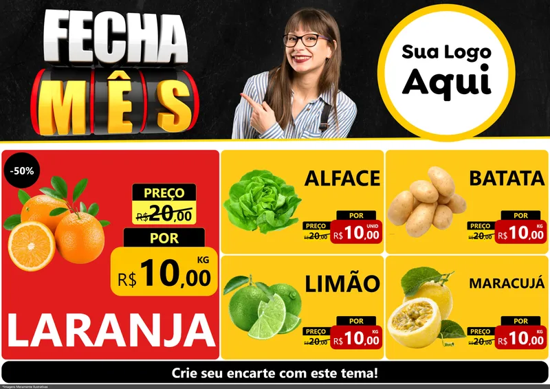 Modelo de Encarte para Encarte A4 Horizontal com o tema Fecha Mês para Hortifrúti
