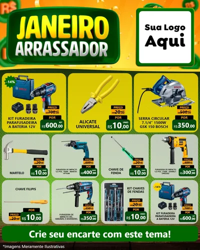 Modelo de Rede Social para Feed Instagram com o tema Janeiro Arrasador para Maquinas e Ferramentas