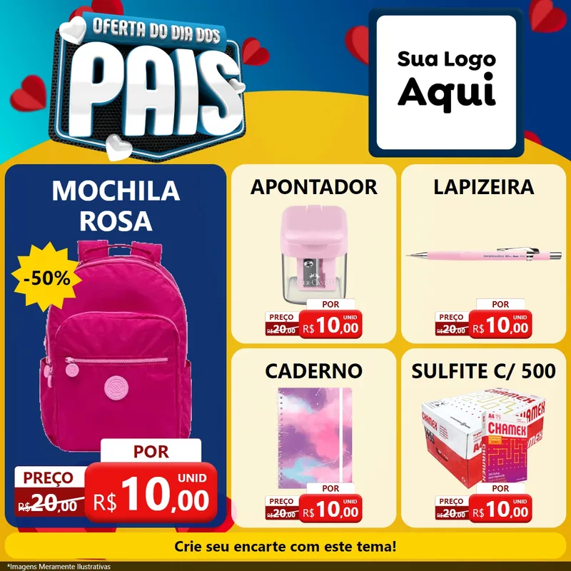 Modelo de Rede Social para Feed Facebook com o tema Oferta Do Dia Dos Pais para Papelaria