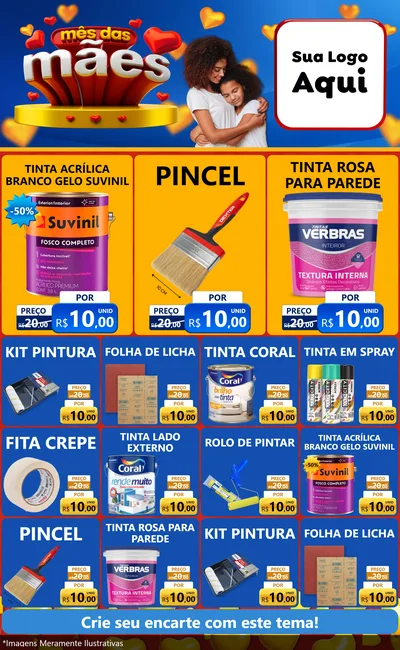 Modelo de Encarte para Encarte Grande com o tema Mês das Mães para Tintas e Ferramentas
