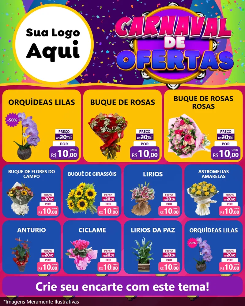 Modelo de Rede Social para Feed Instagram com o tema Carnaval de Ofertas para Floricultura e jardim