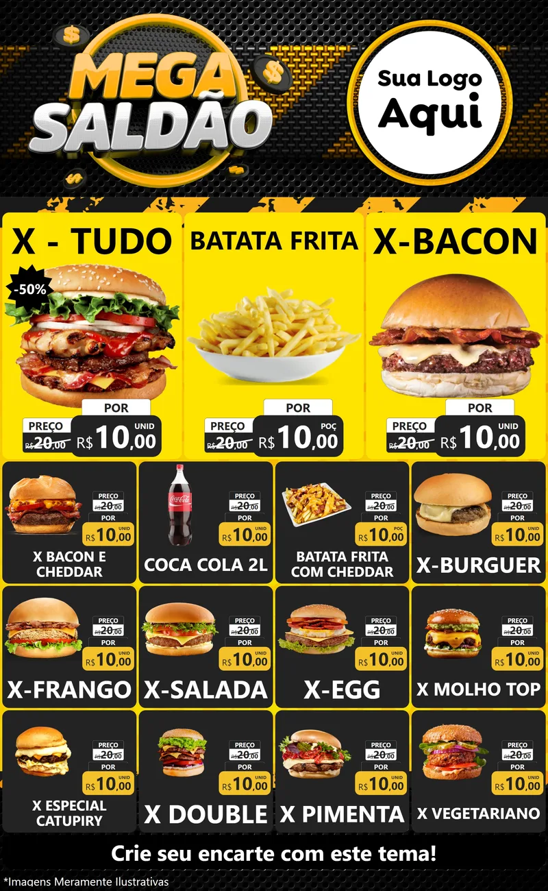Modelo de Encarte para Encarte Grande com o tema Mega Saldão para Hamburgueria