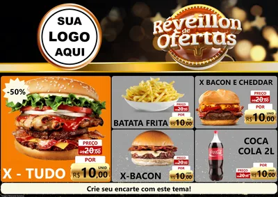 Modelo de Encarte para Encarte A4 Horizontal com o tema Réveillon de Ofertas para Hamburgueria