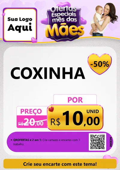 Modelo de Cartaz para Cartaz A4 Vertical com o tema Ofertas Especiais - Mês das Mães para Salgadaria