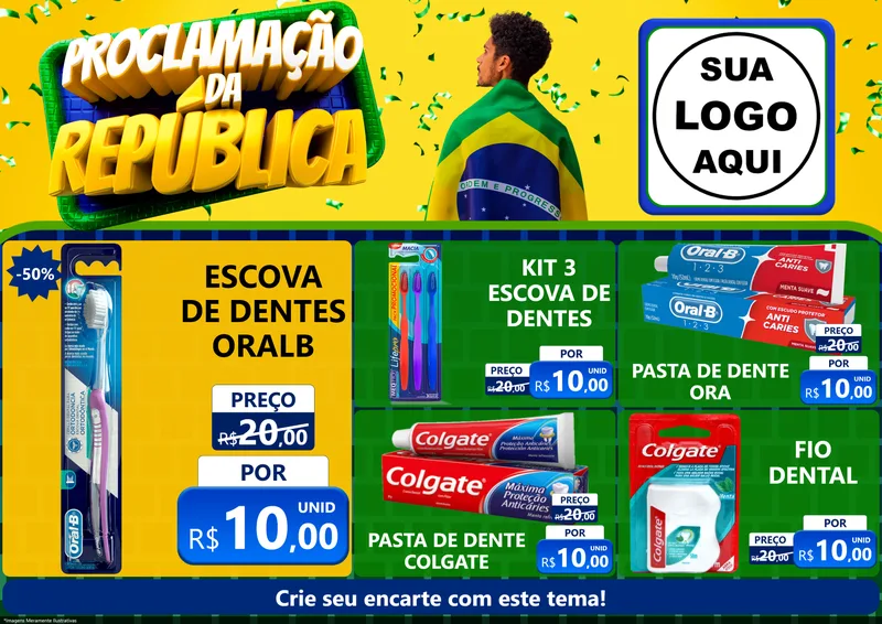 Modelo de Encarte para Encarte A4 Horizontal com o tema Proclamação da República para Higiene Pessoal