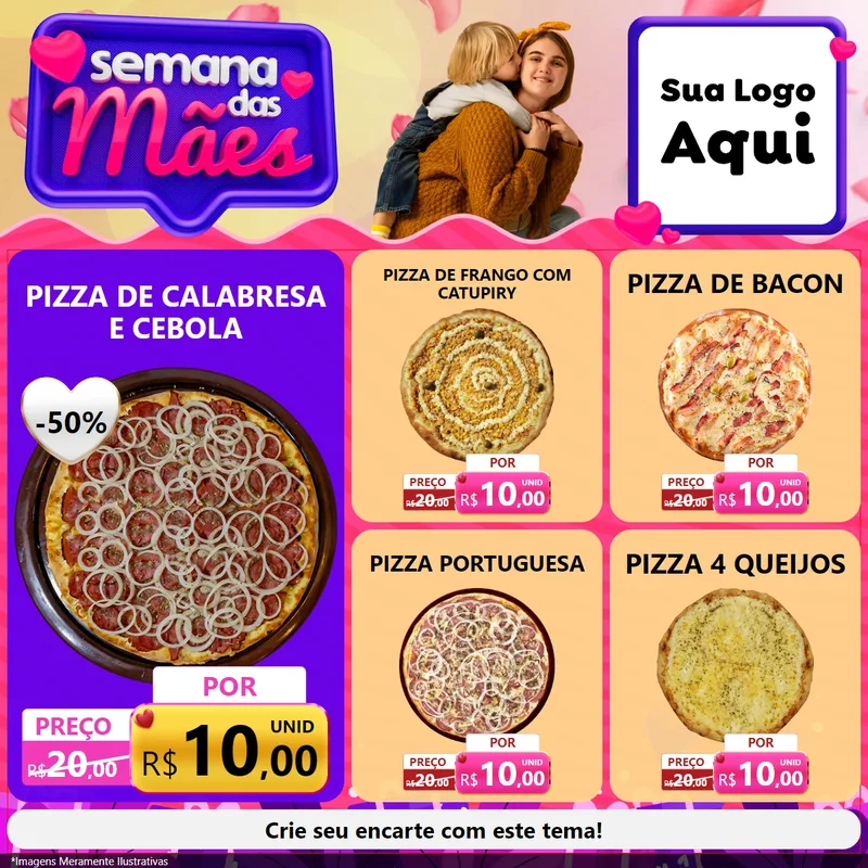 Modelo de Rede Social para Feed Facebook com o tema Semana das Mães para Pizzaria