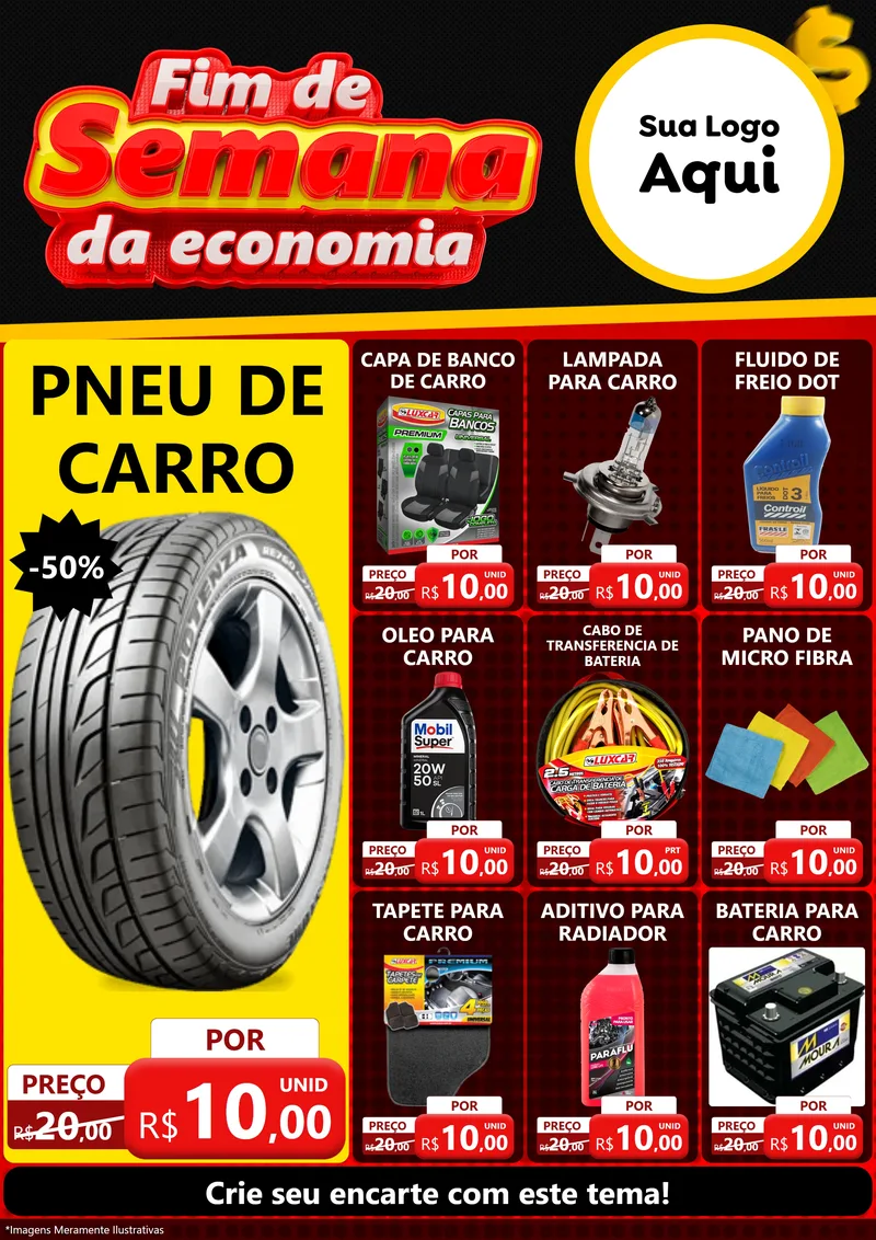 Modelo de Encarte para Encarte A4 Vertical com o tema Fim de Semana da Economia para Auto peças