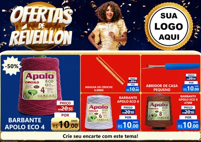 Modelo de Encarte para Encarte A4 Horizontal com o tema Ofertas de Réveillon para Armarinho e Aviamentos