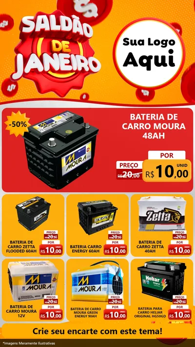 Modelo de Rede Social para Stories com o tema Saldão de Janeiro para Baterias Elétricas