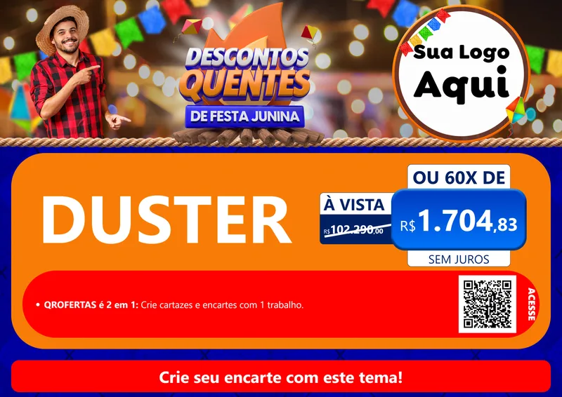 Modelo de Cartaz para Cartaz A4 Horizontal com o tema Descontos Quentes de Festa Junina para Concessionaria de Carros
