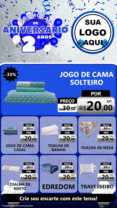 Modelo de Rede Social para Stories com o tema Promoção de Aniversário - 2 Anos para Cama, Mesa e Banho