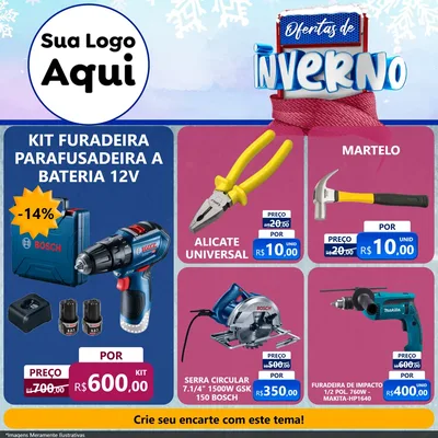 Modelo de Rede Social para Feed Facebook com o tema Ofertas de Inverno para Maquinas e Ferramentas