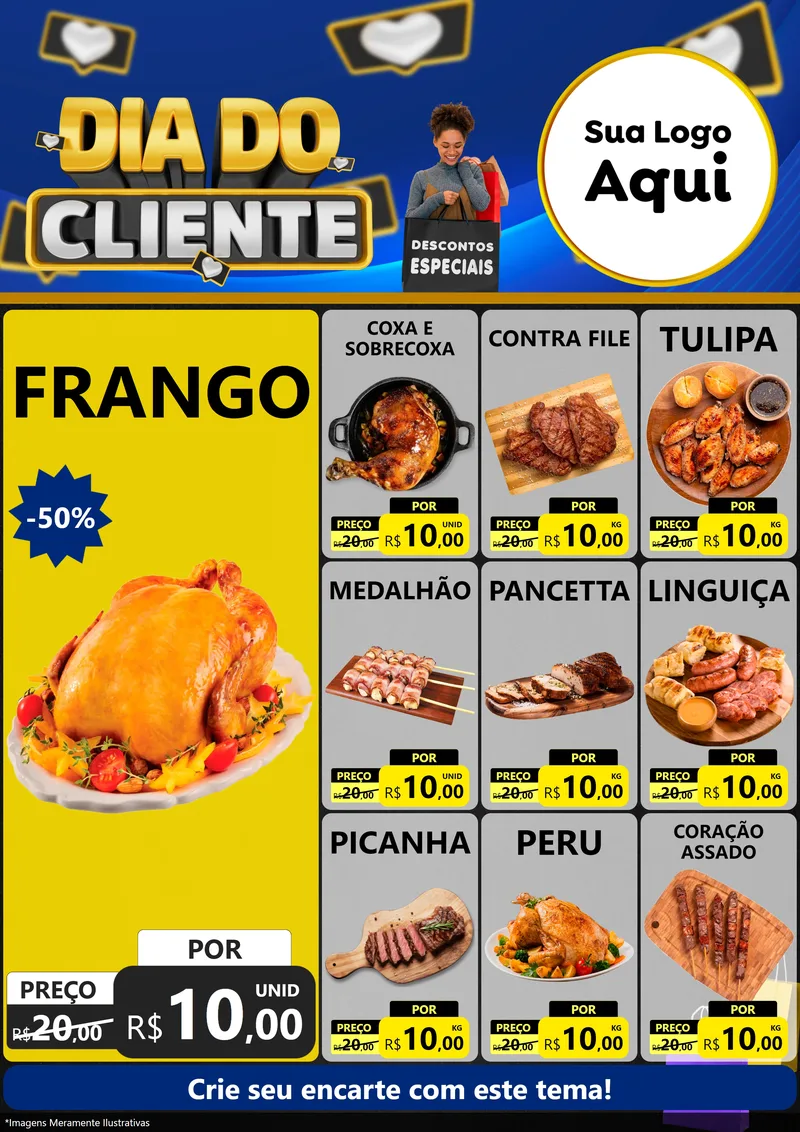 Modelo de Encarte para Encarte A4 Vertical com o tema Dia Do Cliente para Assados