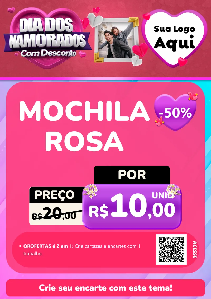 Modelo de Cartaz para Cartaz A4 Vertical com o tema Dia Dos Namorados Com Desconto para Papelaria