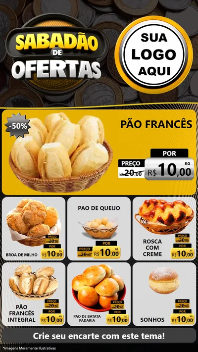 Modelo de Rede Social para Stories com o tema Sabadão de Ofertas para Padaria