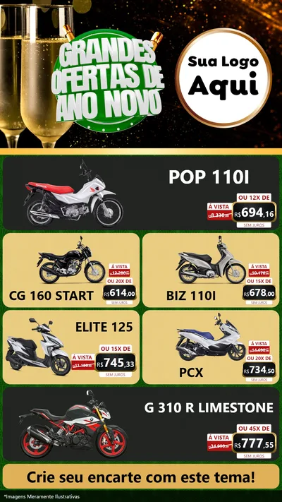 Modelo de TV para TV Vertical com o tema Grandes Ofertas de Ano Novo para Concessionaria de Motos