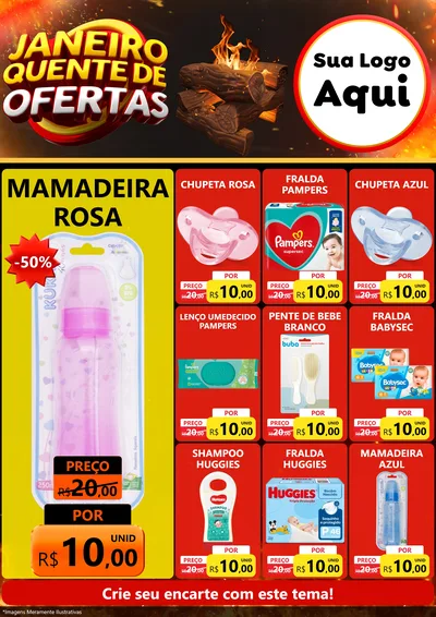 Modelo de Encarte para Encarte A4 Vertical com o tema Janeiro Quente de Ofertas para Bebês