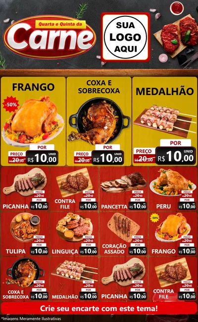 Modelo de Encarte para Encarte Grande com o tema Quarta e Quinta da Carne para Assados