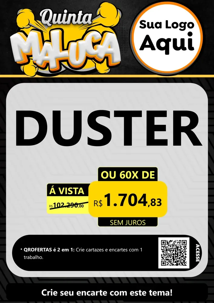 Modelo de Cartaz para Cartaz A4 Vertical com o tema Quinta Maluca para Concessionaria de Carros