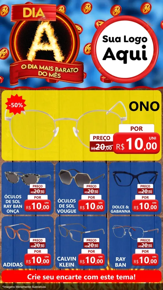 Modelo de Rede Social para Stories com o tema Dia A - O Dia Mais Barato Do Mês para Óticas