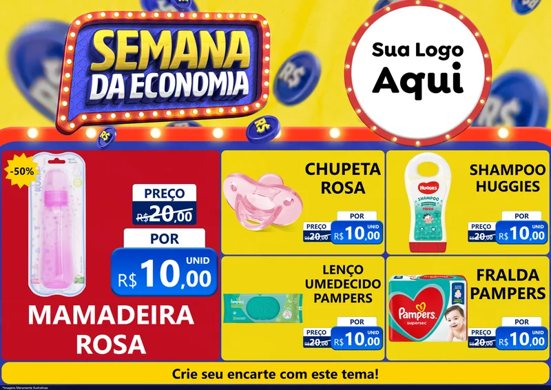 Modelo de Encarte para Encarte A4 Horizontal com o tema Semana da Economia para Bebês
